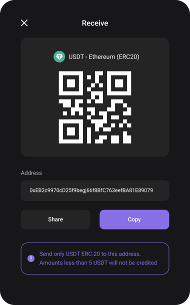 Top up with crypto or bank transfer.